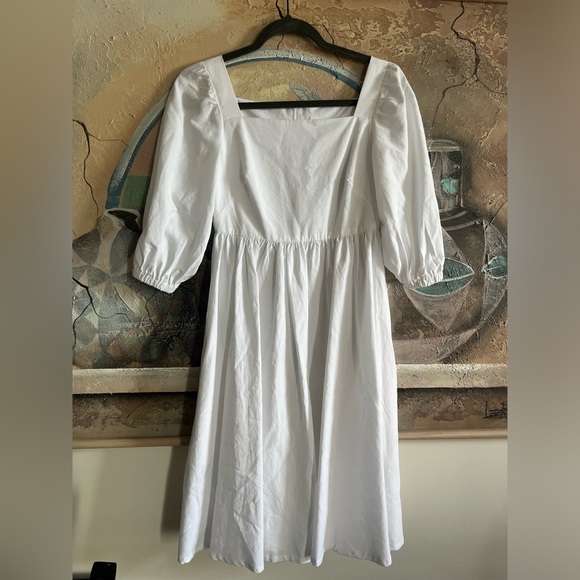 Emma Knudsen White Poplin Square neck Midi Dress - Picture 2 of 11